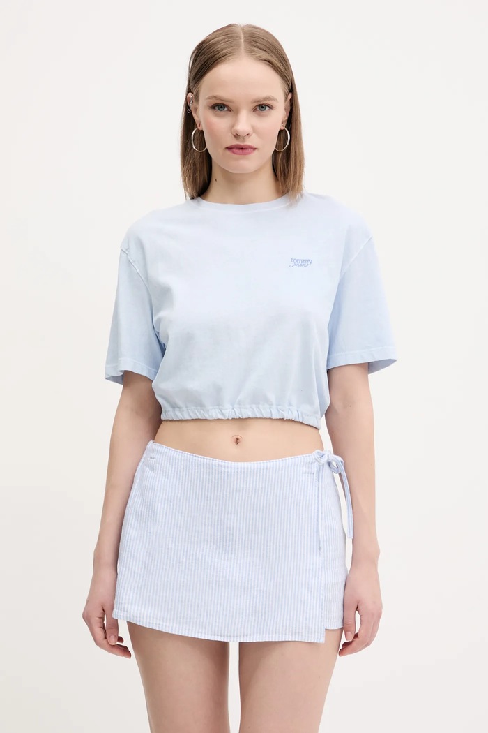Bavlnené tričko Tommy Jeans relaxed modrá DW0DW20324