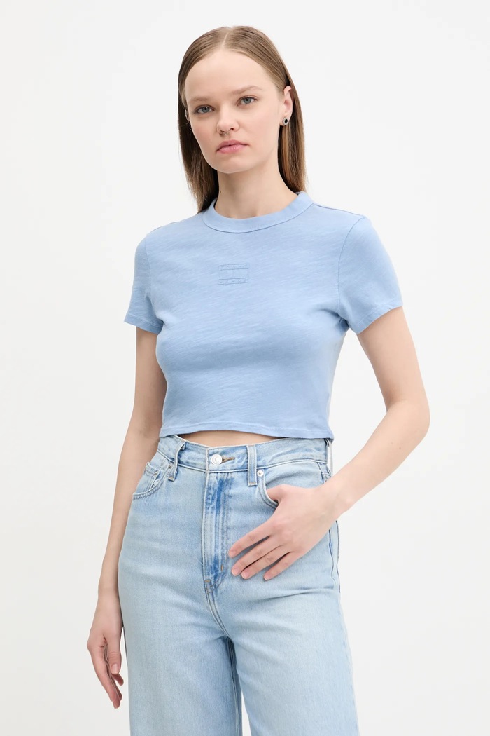 Bavlnené tričko Tommy Jeans potlač modrá DW0DW20329