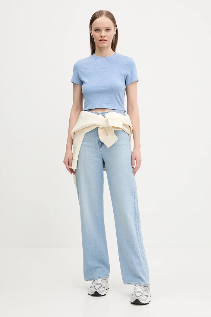 Bavlnené tričko Tommy Jeans DW0DW20329 modrá SS25