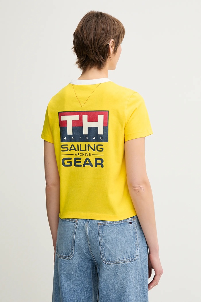 Bavlnené tričko Tommy Hilfiger SAILING potlač žltá WW0WW45598