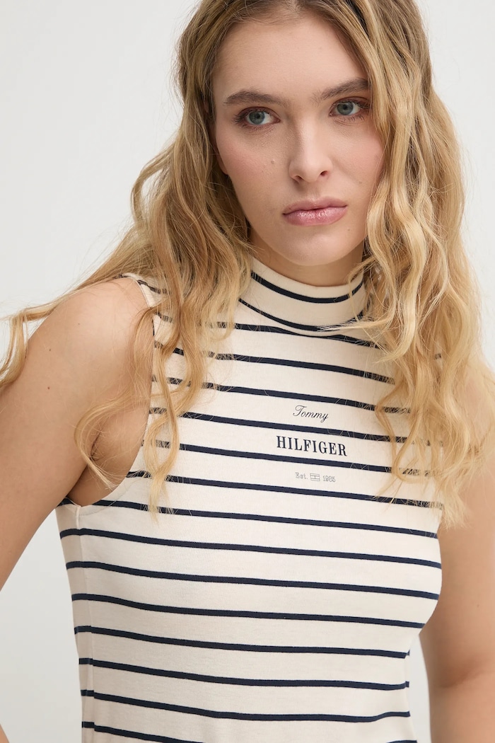Pamučni top Tommy Hilfiger bež WW0WW44573