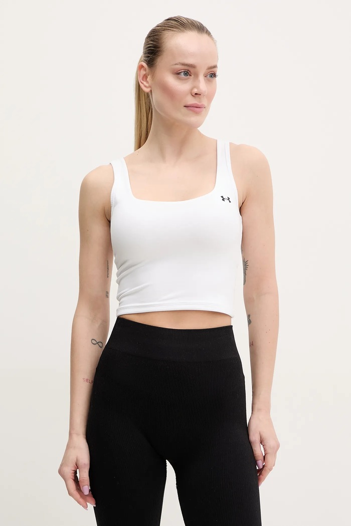 Under Armour crop top damski z elastanem biały 6007656