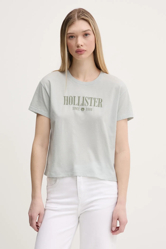 Bavlnené tričko Hollister Co. nášivka sivá KI357.5000.210