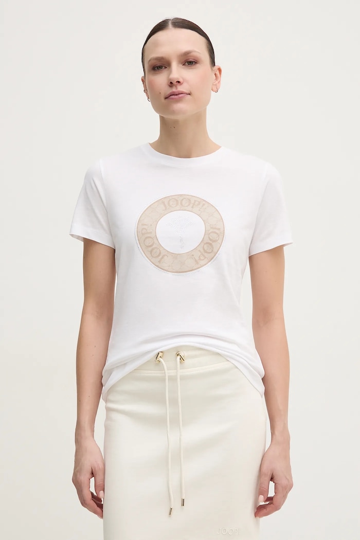 Joop! t-shirt bawełniany nadruk biały 30046238