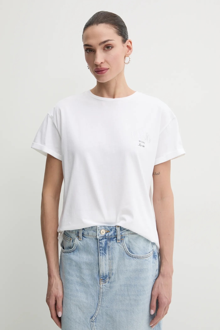 Liu Jo t-shirt bawełniany aplikacja biały WA5144.JS923