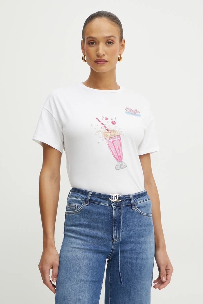Liu Jo t-shirt bawełniany biały WA5342.JS923