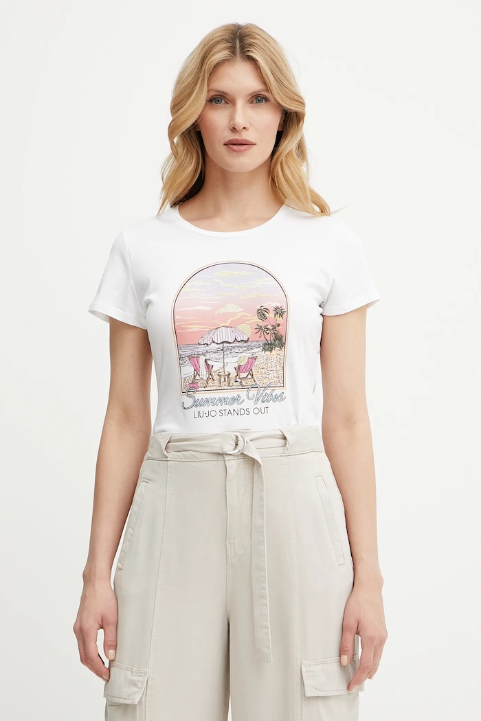 Liu Jo t-shirt bawełniany nadruk biały WA5478.J6410