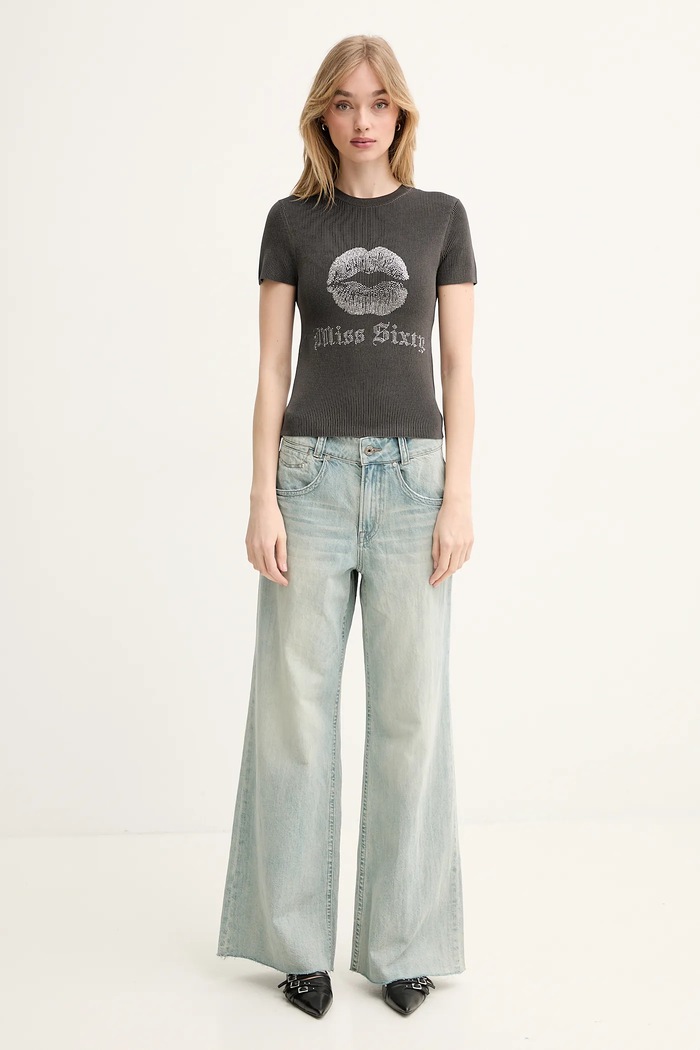 T-shirt από μείγμα μεταξιού Miss Sixty 6S1RJ23100 γκρί SS25