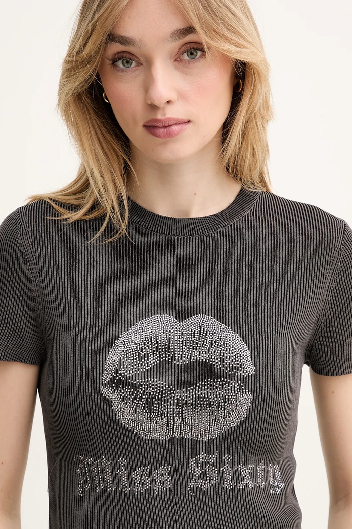 T-shirt από μείγμα μεταξιού Miss Sixty γκρί 6S1RJ23100