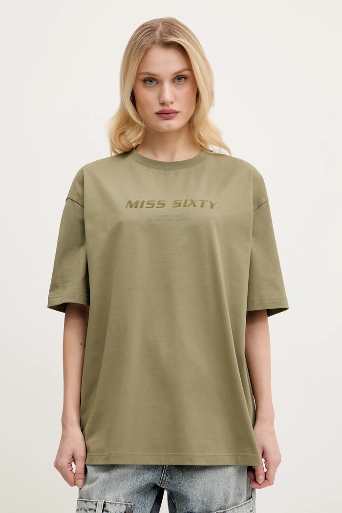 Miss Sixty T-shirt bawełniany zielony 6S2SJ76100