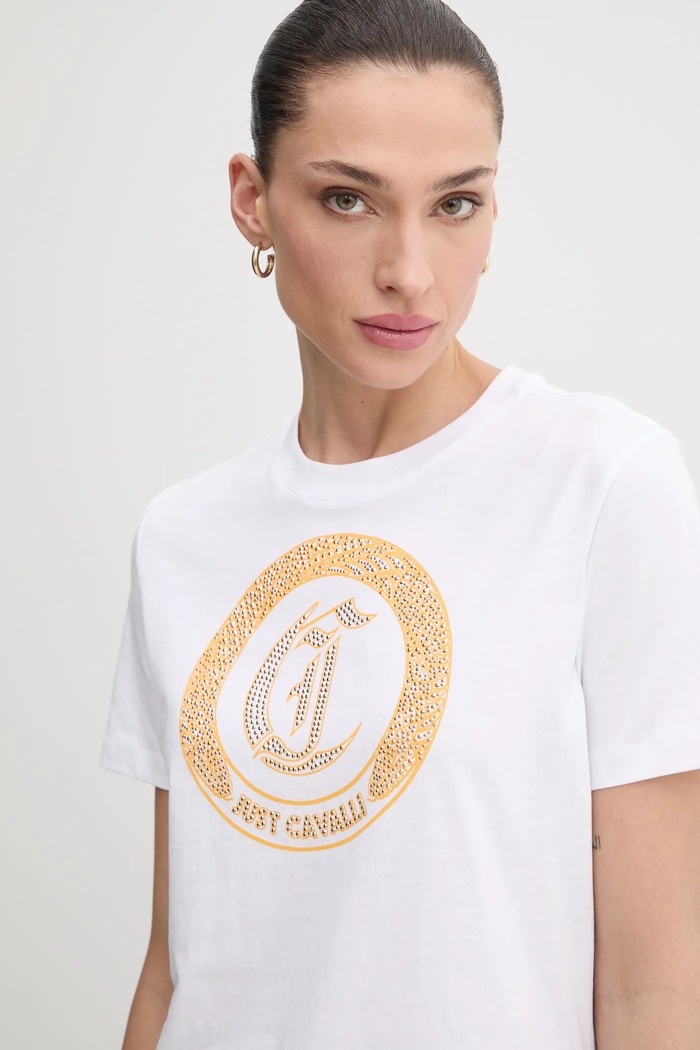 Памучна тениска Just Cavalli бял 78PAHE13.CJ110