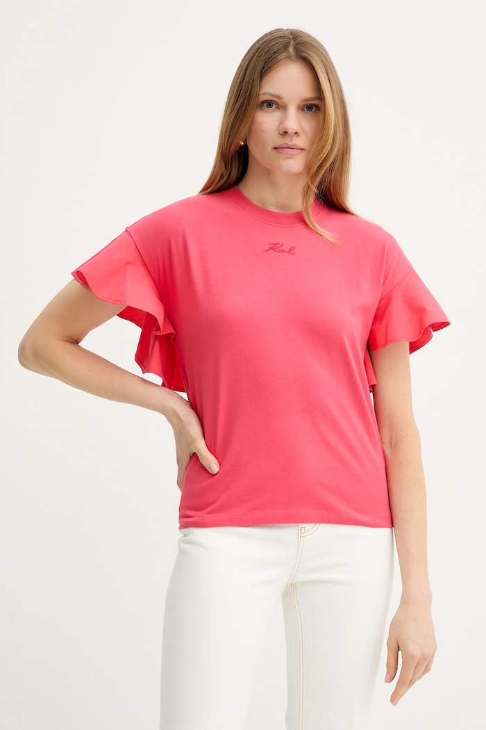 Pamučna majica Karl Lagerfeld Planet friendly roza A2W17063