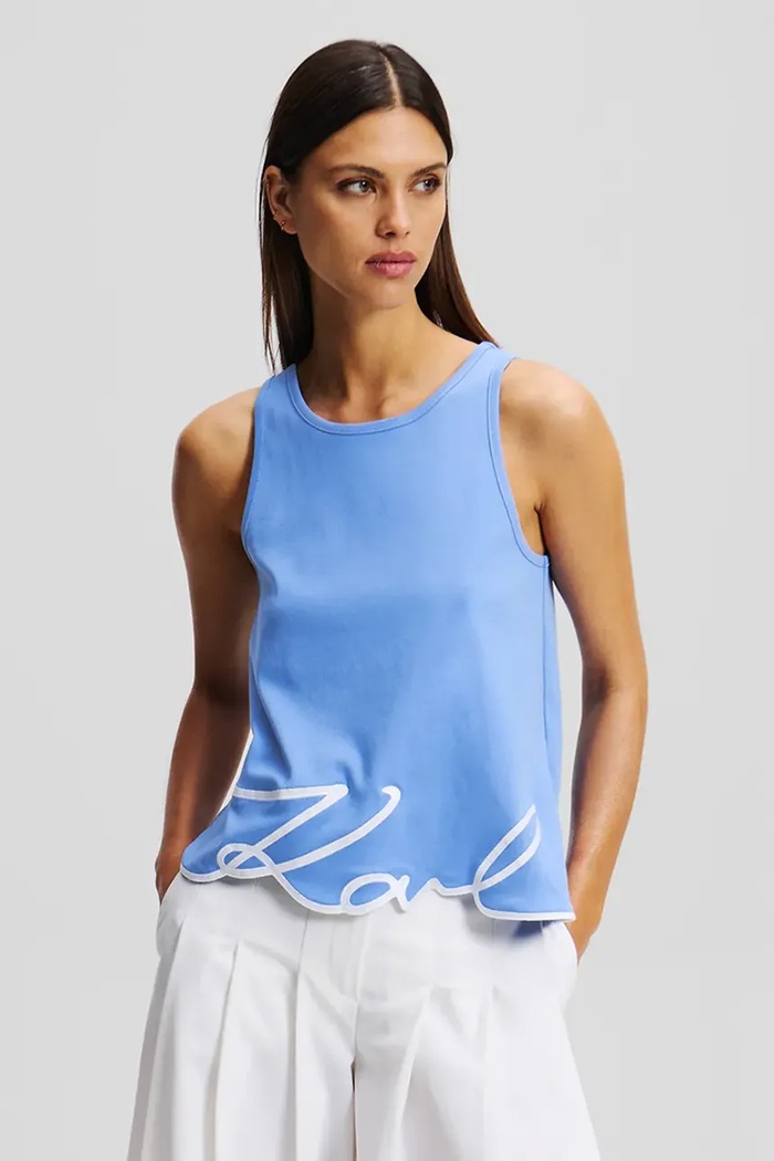 Karl Lagerfeld Top din bumbac albastru A2W17066