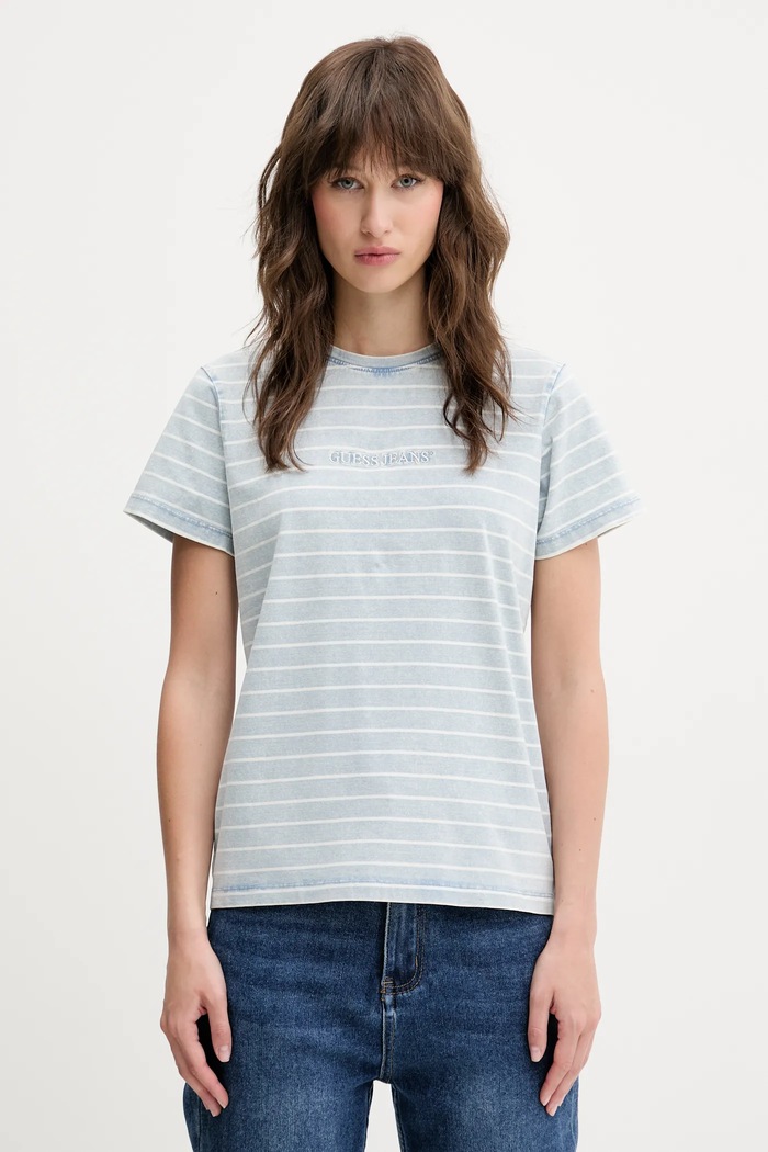 Tričko Guess Jeans pásiky modrá W5GI16.KCTF1