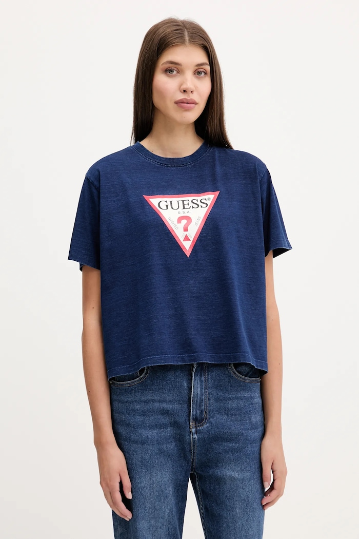 Памучна тениска Guess Jeans свободна тъмносин W5GI20.KCTG1