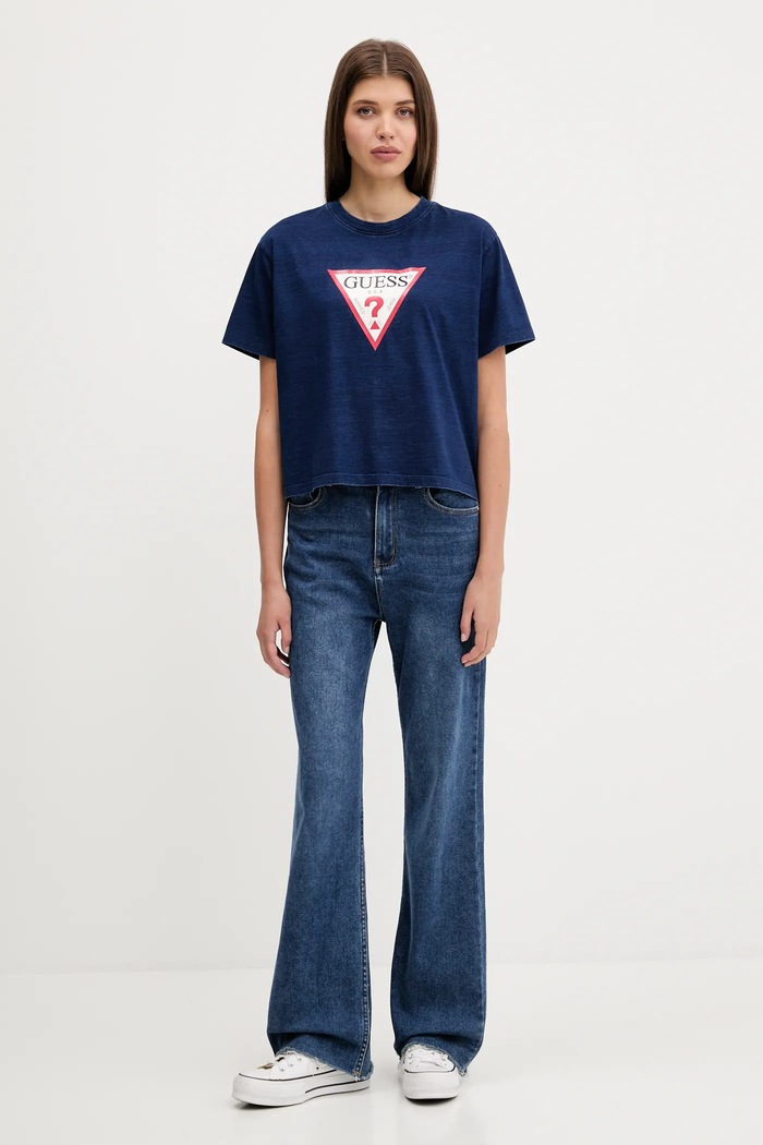 Памучна тениска Guess Jeans W5GI20.KCTG1 тъмносин AW25