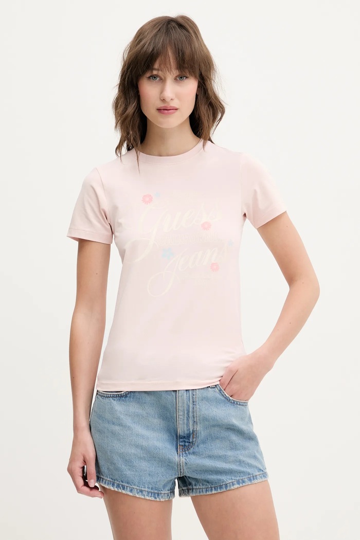 Tričko Guess Jeans slim růžová W5GI24.J1314