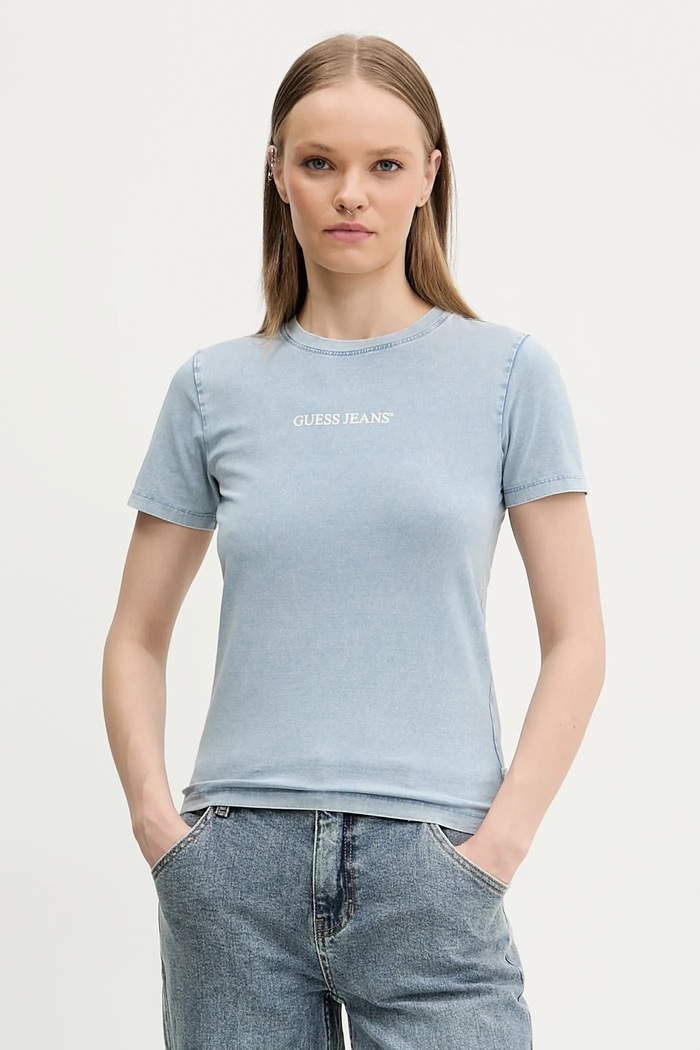 Bavlnené tričko Guess Jeans potlač modrá W5GI41.KCTL1