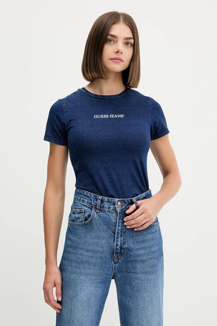 Bavlnené tričko Guess Jeans potlač tmavomodrá W5GI41.KCTL1