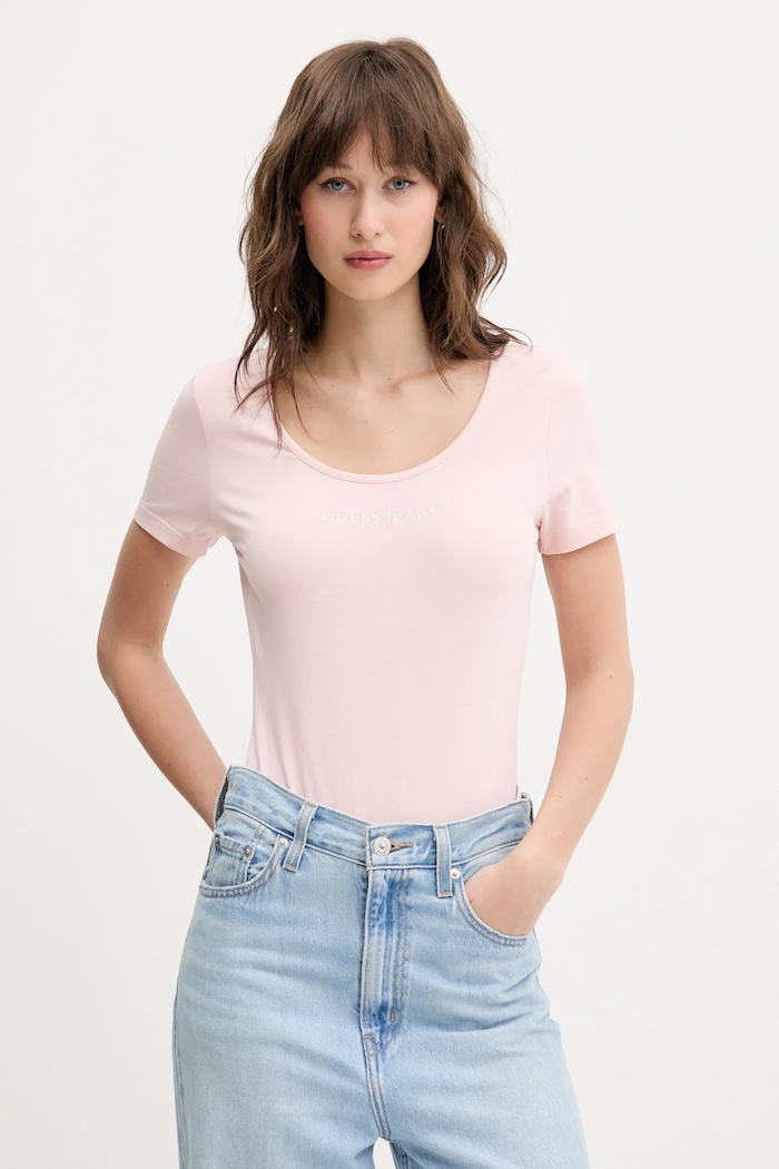 Tričko Guess Jeans nášivka ružová W5GP25.J1314