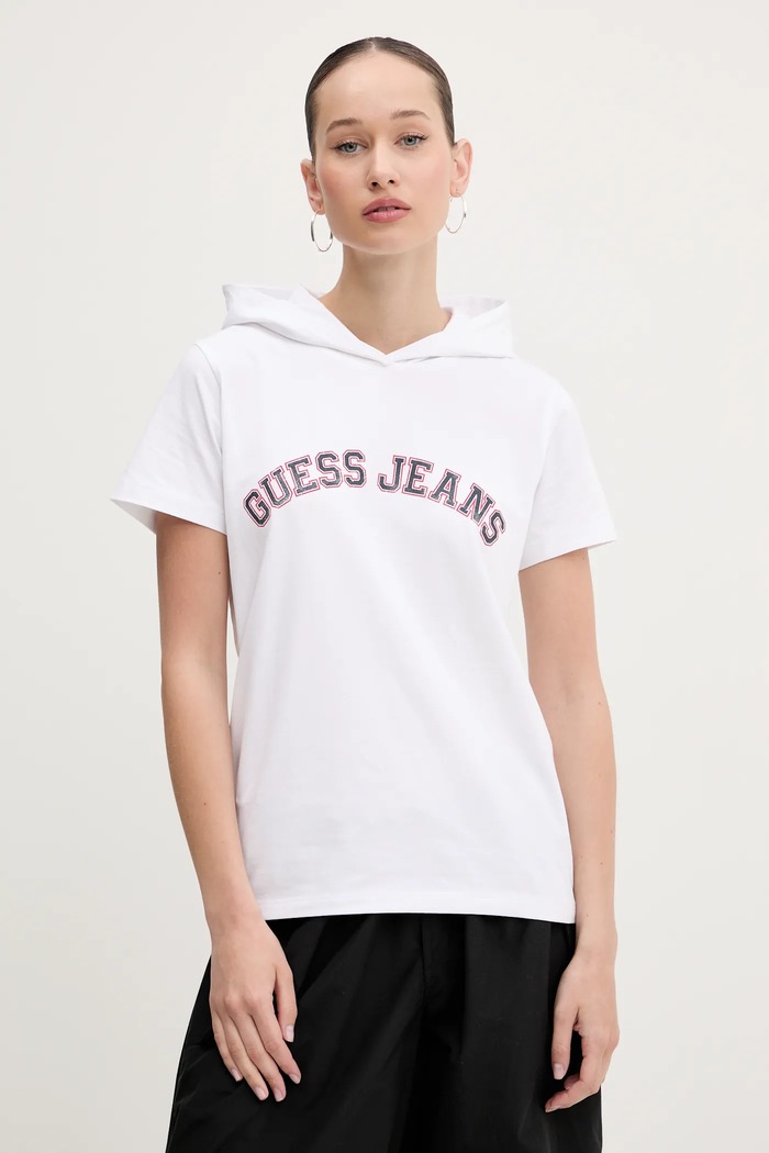 Tričko Guess Jeans potlač biela W5GP28.J1314