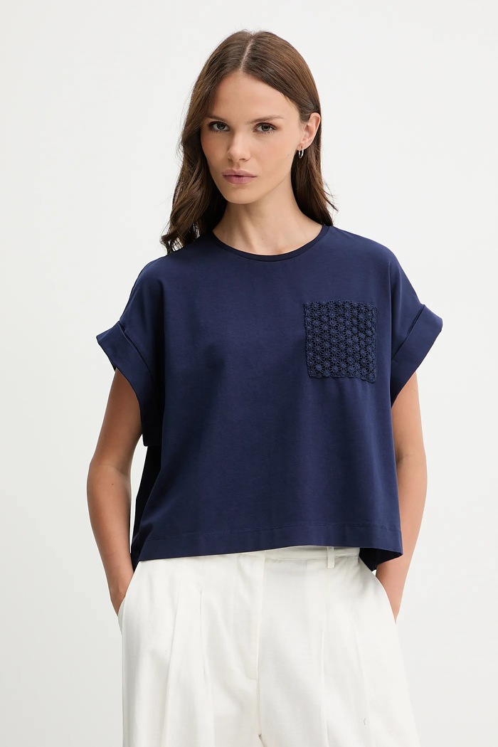 United Colors of Benetton t-shirt z elastanem granatowy 3IFVD10AF
