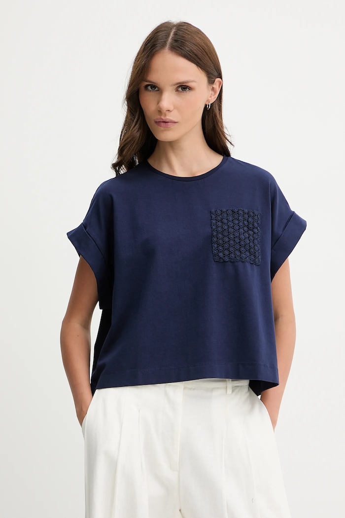 United Colors of Benetton t-shirt z elastanem granatowy 3IFVD10AF
