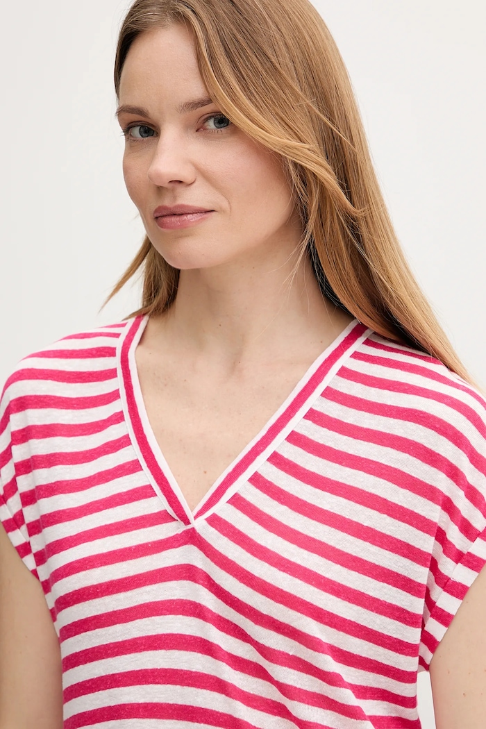 United Colors of Benetton t-shirt z domieszką lnu różowy 38O0D10A8