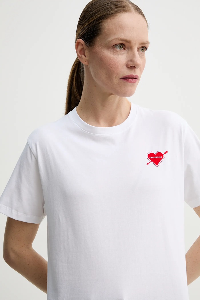 The Kooples tricou din bumbac imprimeu alb FTSC30036K