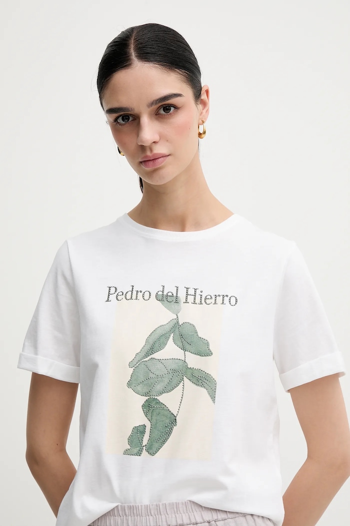 Βαμβακερό μπλουζάκι Pedro del Hierro λευκό 4539617