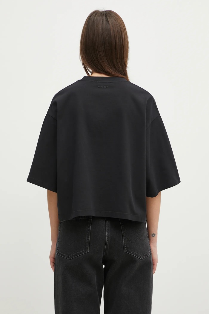 Clothing Anine Bing cotton t-shirt Myers Cropped Tee Framed Monogram A.08.10920 black