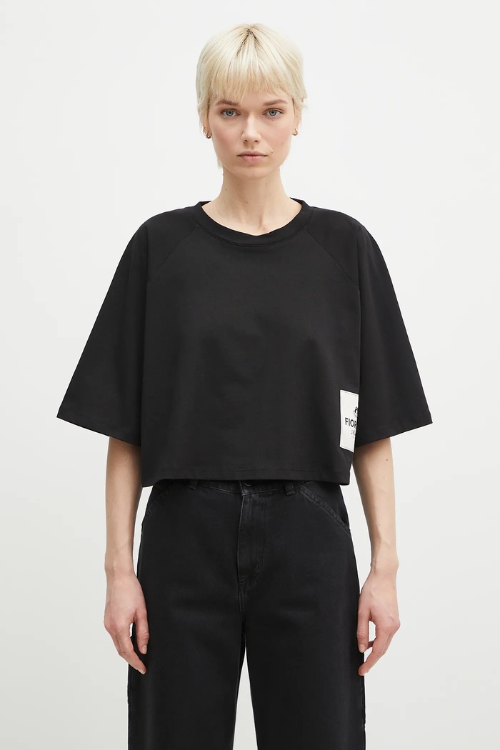 Fiorucci tricou din bumbac Logo Label Cropped Padded imprimeu negru U02SPTSH106CJ01BK01