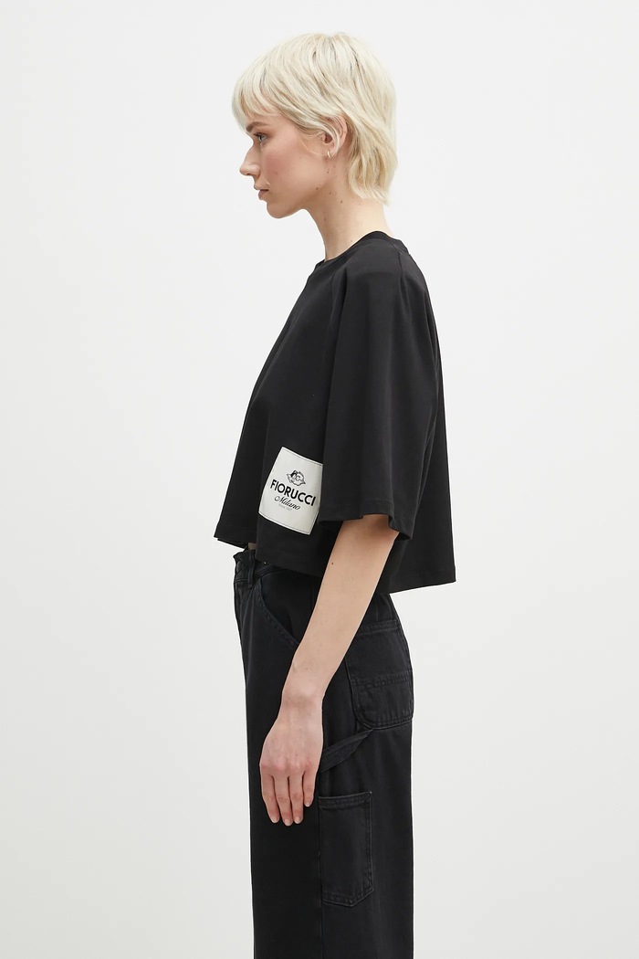 Бавовняна футболка Fiorucci Logo Label Cropped Padded U02SPTSH106CJ01BK01 чорний SS25