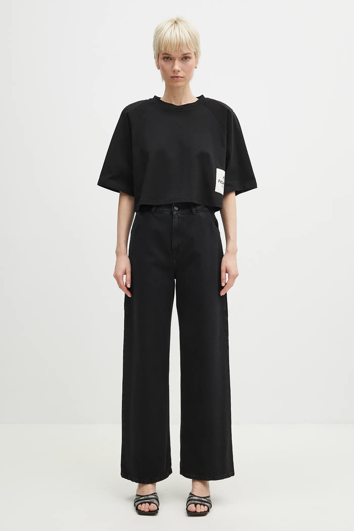 Бавовняна футболка Fiorucci Logo Label Cropped Padded U02SPTSH106CJ01BK01 чорний