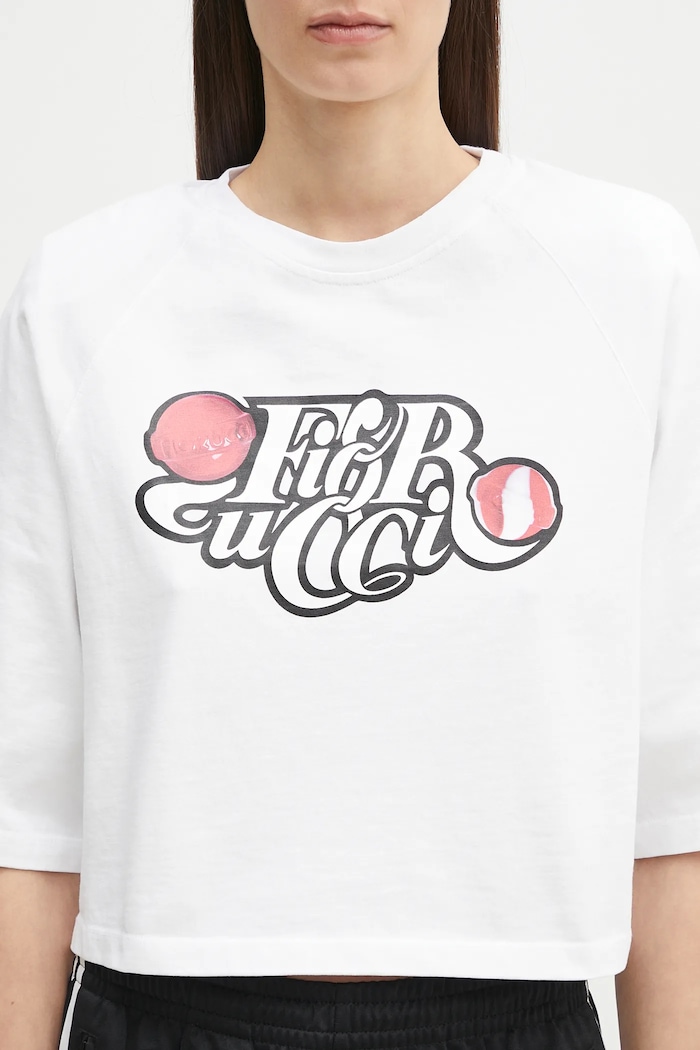 Βαμβακερό μπλουζάκι Fiorucci Curly Lollipop Logo Cropped Padded λευκό U02SPTSH106CJ01WH01