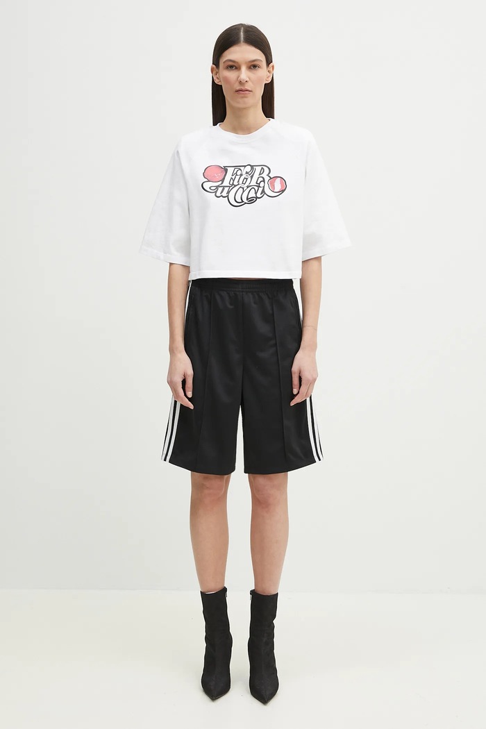 Βαμβακερό μπλουζάκι Fiorucci Curly Lollipop Logo Cropped Padded U02SPTSH106CJ01WH01 λευκό