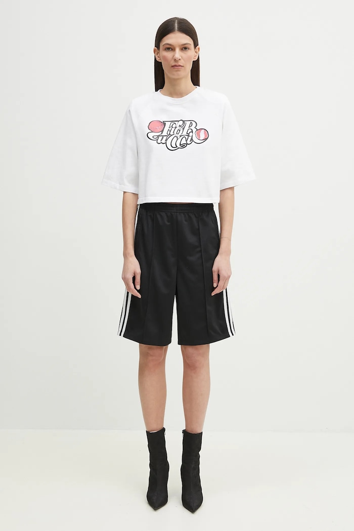 Βαμβακερό μπλουζάκι Fiorucci Curly Lollipop Logo Cropped Padded U02SPTSH106CJ01WH01 λευκό