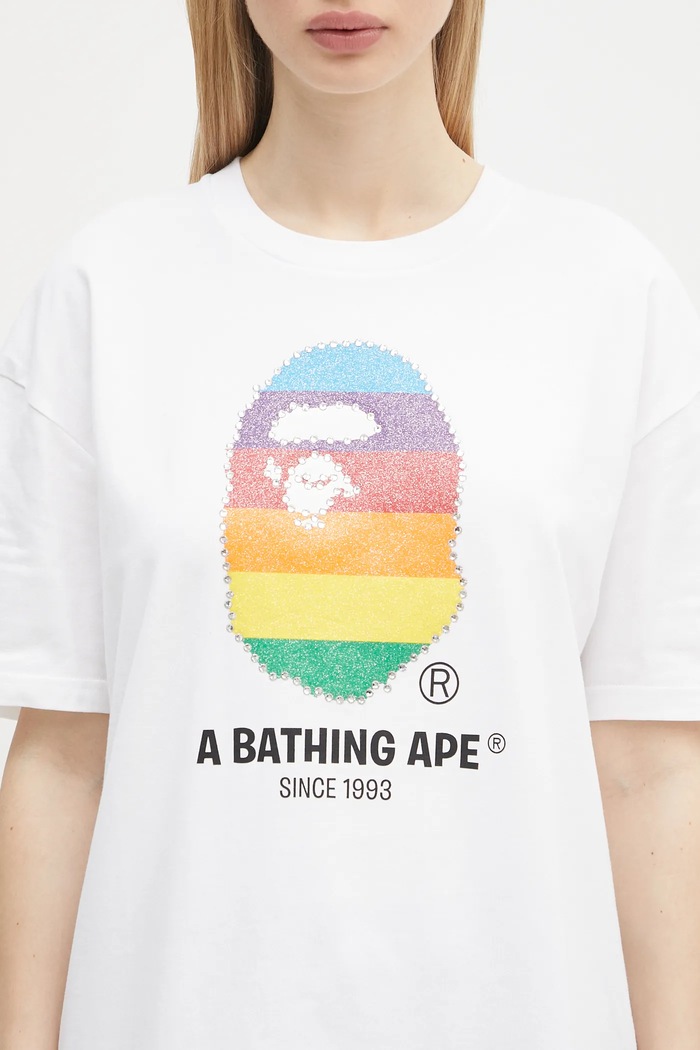 Хлопковая футболка A Bathing Ape Crystal Ape Head Oversized белый 1L30209008