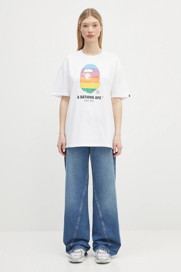 Хлопковая футболка A Bathing Ape Crystal Ape Head Oversized 1L30209008 белый