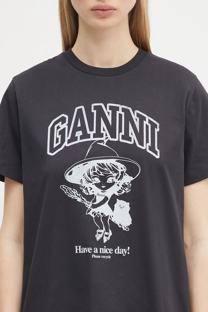 GANNI t-shirt bawełniany Basic Cotton Witch Relaxed szary T4138