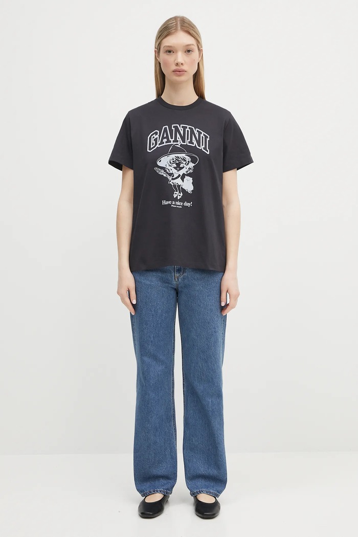 GANNI t-shirt bawełniany Basic Cotton Witch Relaxed T4138 szary