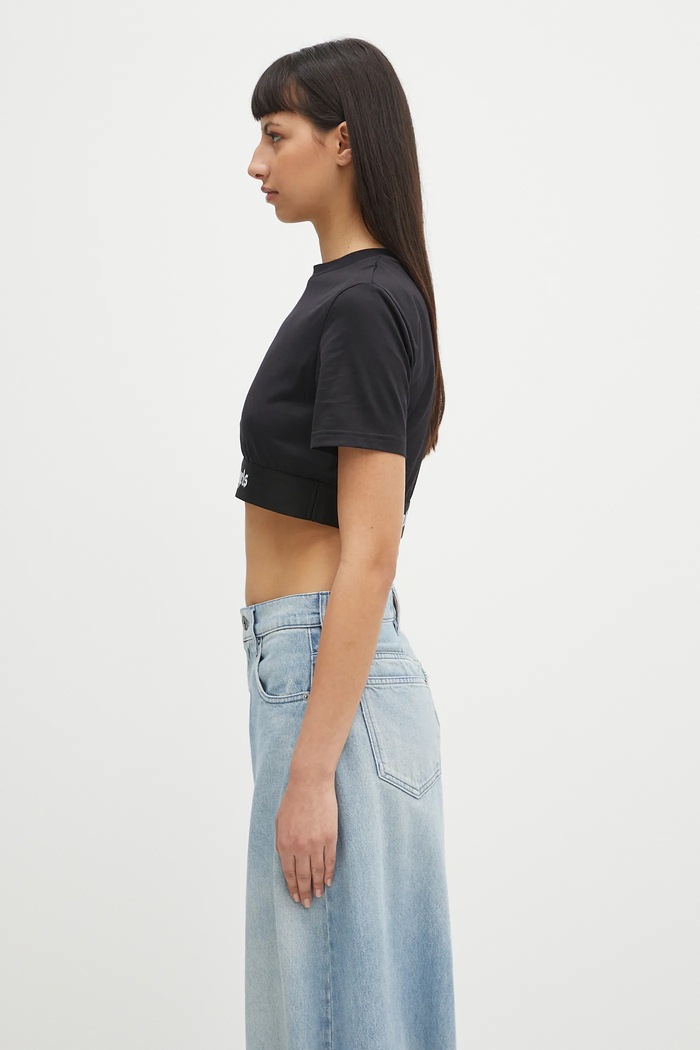 Bavlnené tričko Palm Angels Classic Logo Tape Crop PWAA067C99JER0011010 čierna SS25
