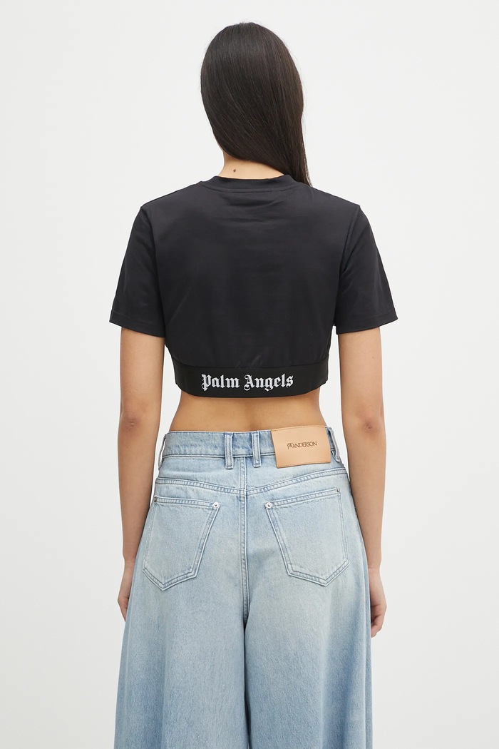 Oblečenie Bavlnené tričko Palm Angels Classic Logo Tape Crop PWAA067C99JER0011010 čierna