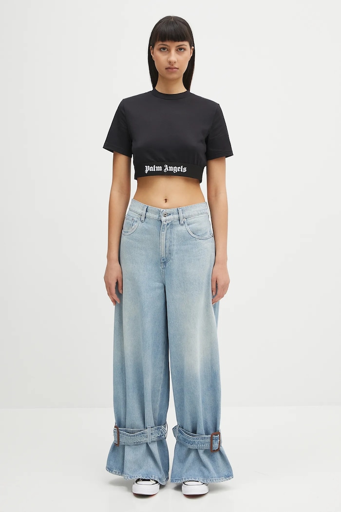 Bavlnené tričko Palm Angels Classic Logo Tape Crop PWAA067C99JER0011010 čierna