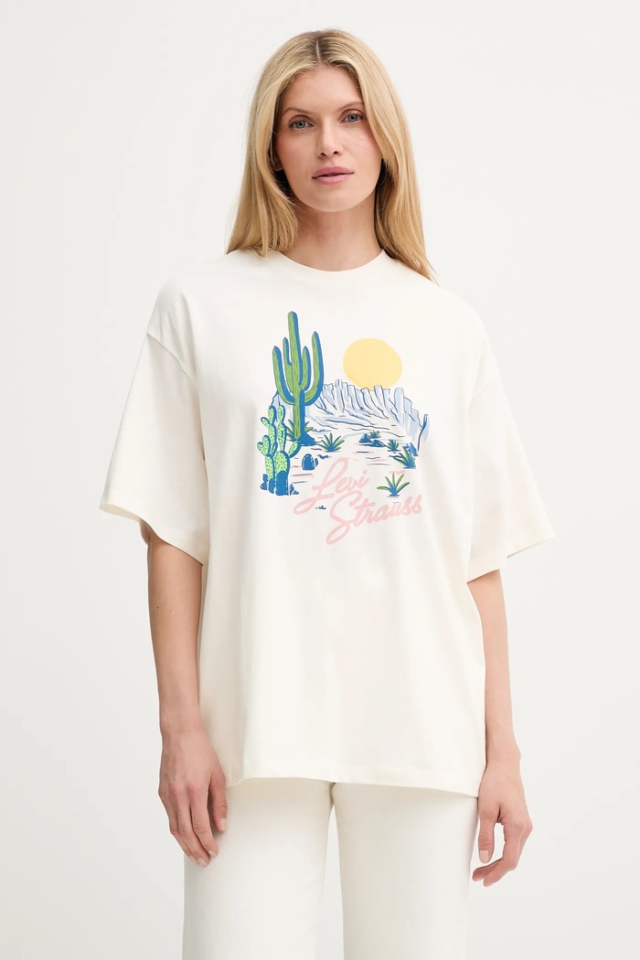 Levi's t-shirt bawełniany GRAPHIC SHORT STACK TEE nadruk beżowy A4924