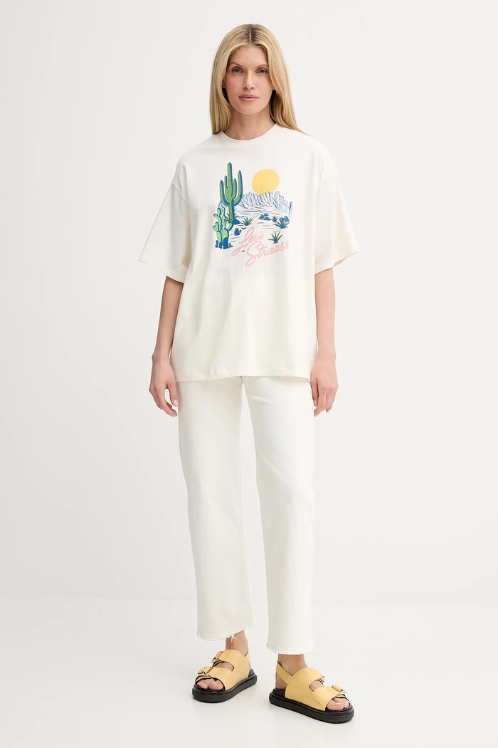 Levi's t-shirt bawełniany GRAPHIC SHORT STACK TEE A4924 beżowy SS25