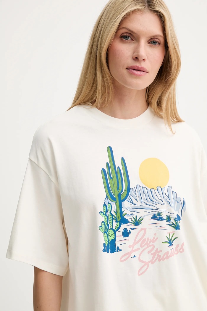 Levi's t-shirt bawełniany GRAPHIC SHORT STACK TEE beżowy A4924
