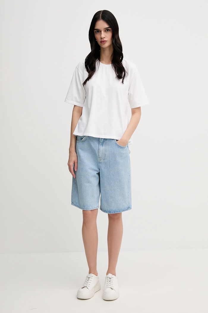 Sisley tricou din bumbac 3F1QL107K bej SS25