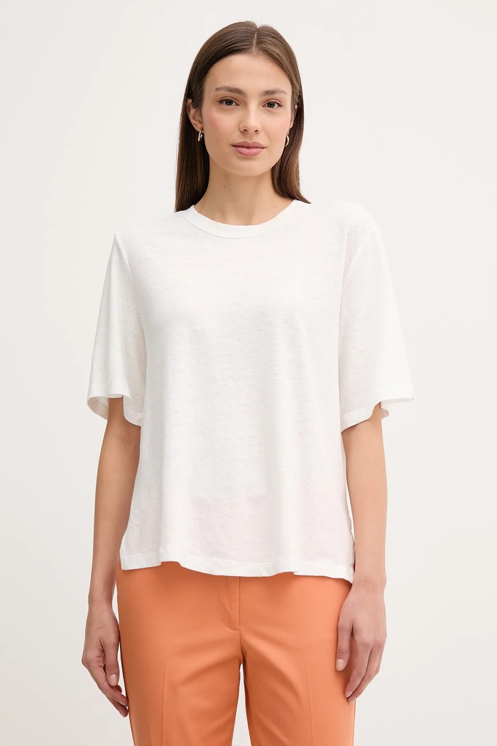 Sisley t-shirt lniany okrągły biały 3UTFL107C
