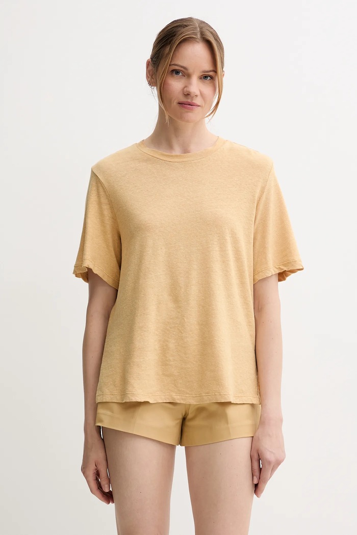 Sisley t-shirt lniany okrągły zielony 3UTFL107C